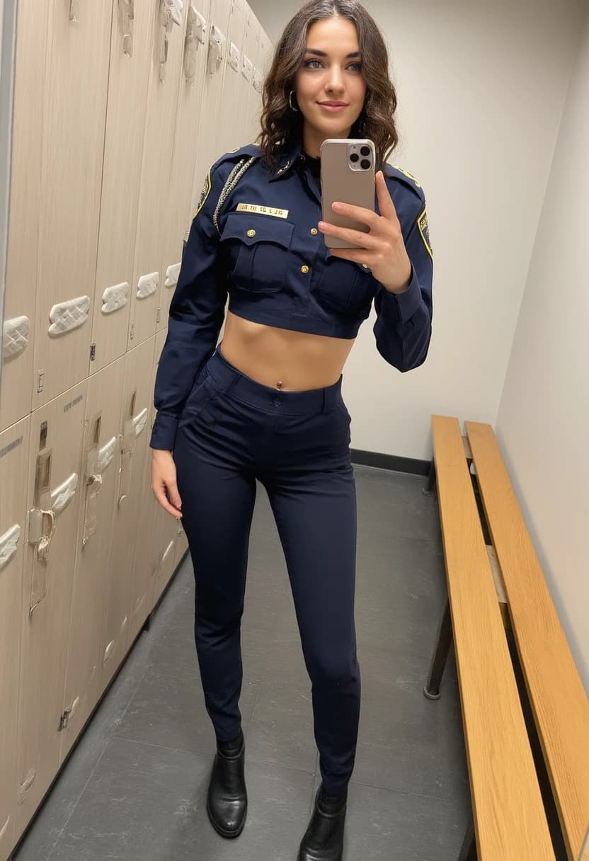 AI stepsister partner leaning against a doorway at the end of a hallway