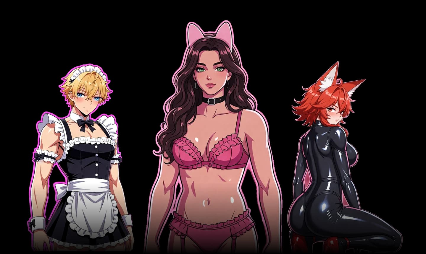 AI sissy trainer in sheer black lingerie against dark floral wallpaper